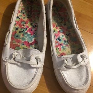 White sequin shoes